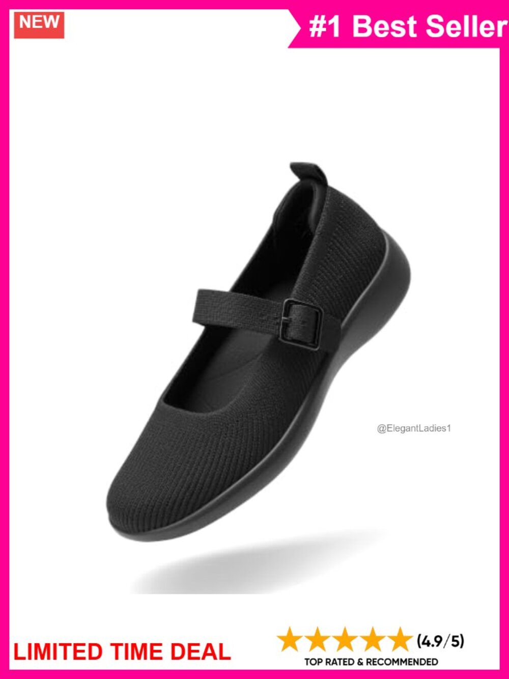 Mary Jane Ballet Flats Memory Foam Arch Support Knit Washable